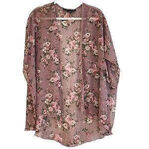 Polly & Esther Floral Sheer Open Front Kimono